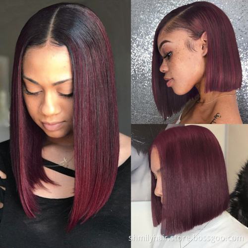 Shmily Wholesale Unprocessed Virgin Brazilian Human Hair Bob wig 1b/99j Straight 13*4 Lace Front Wig Short Bob Wigs Human Hair